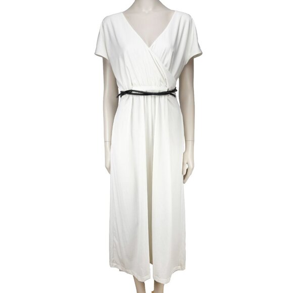ADAY Minimalist Multiway Stretch Travel Whiteโ Maxi Dress with Black Belt sz S - Picture 4 of 16